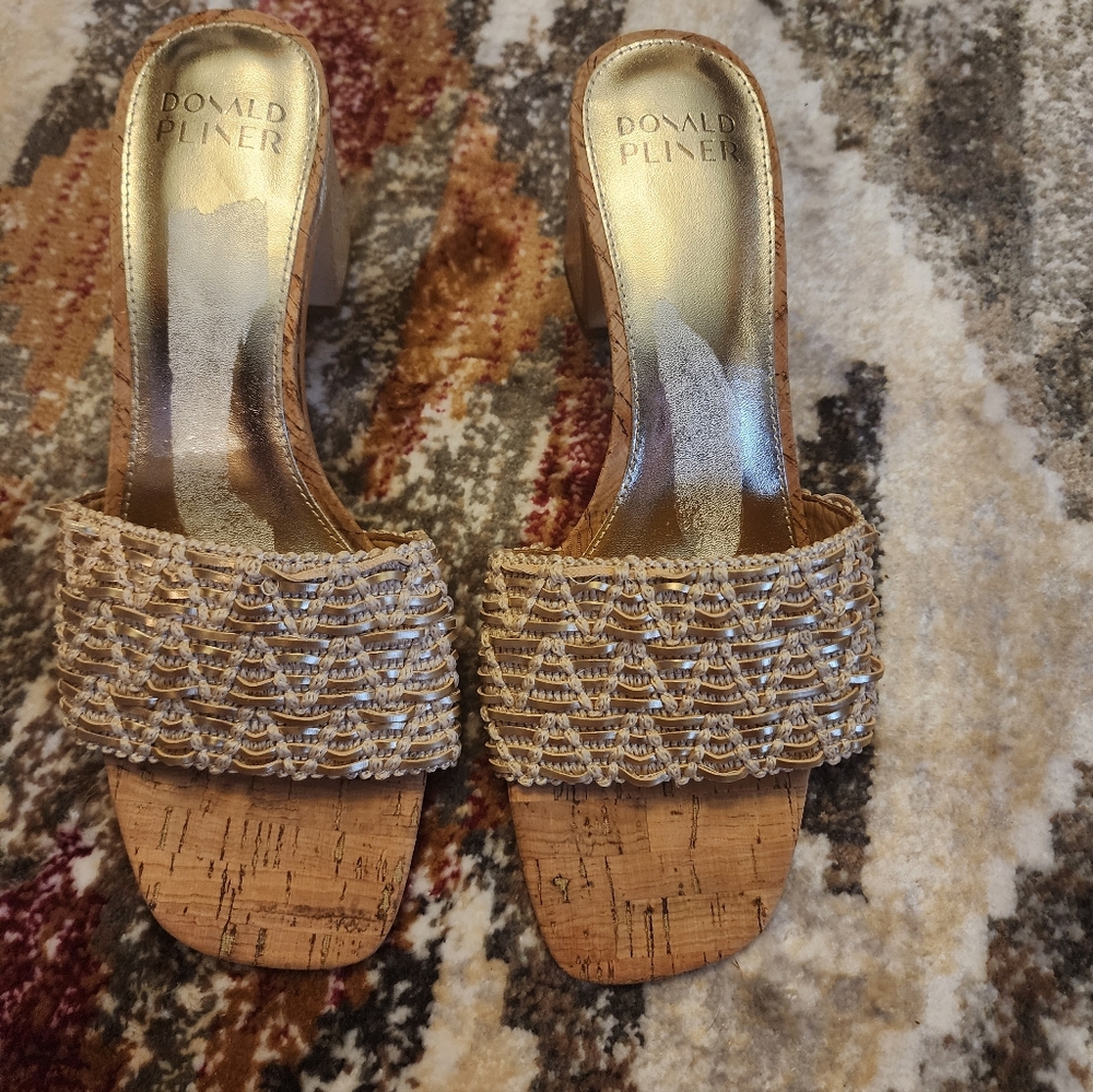 Donald J. Pliner Gold and Tan Heeled Sandals
